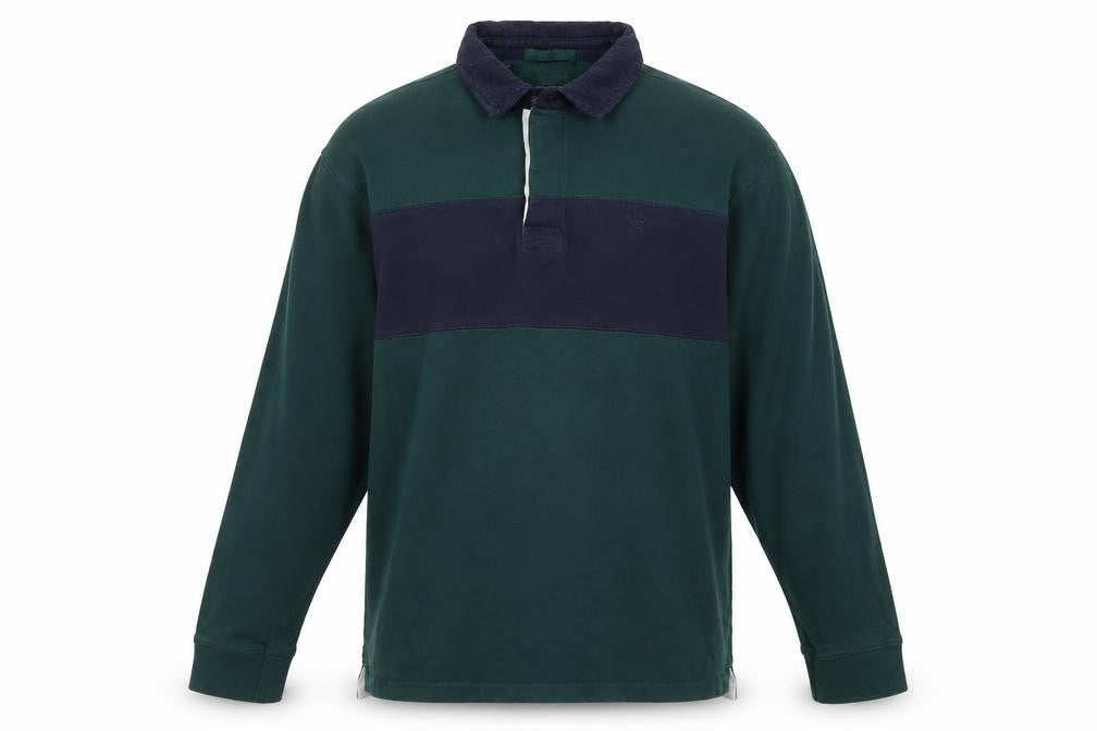 James Pringle Men’s Green Navy Colourblock Long Sleeve Polo L