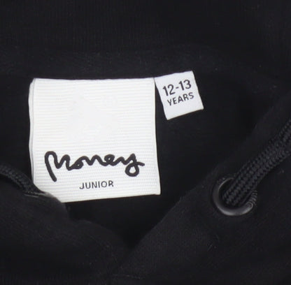 Money Boys Black 12-13 Years Pullover Logo Hoodie Cotton