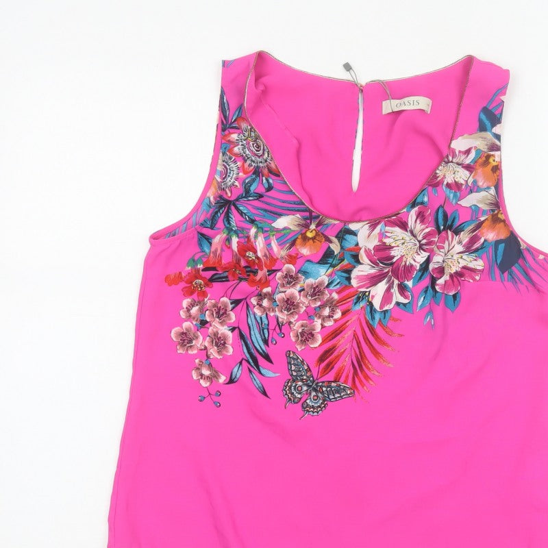 Oasis Women Pink UK 10 Floral Sleeveless Keyhole Tank Top