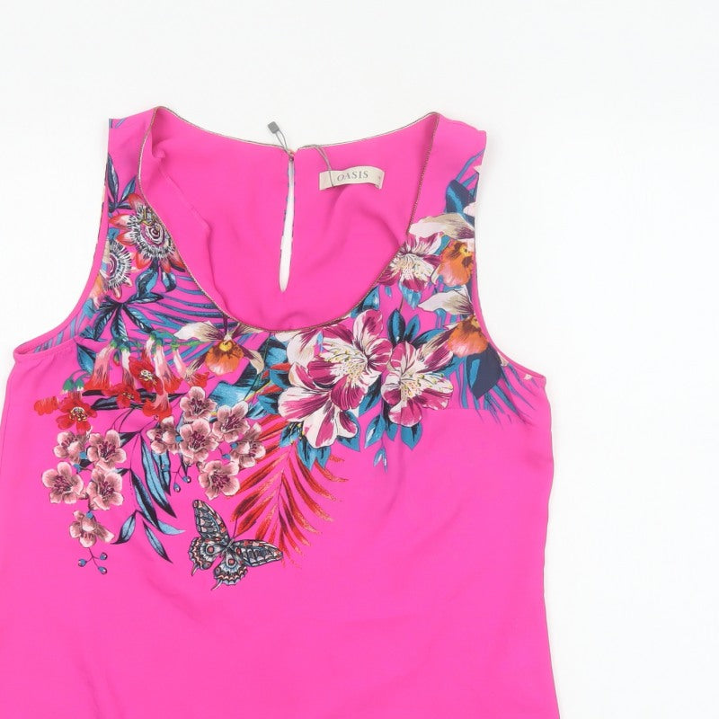 Oasis Women Pink UK 10 Floral Sleeveless Keyhole Tank Top