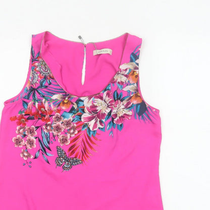 Oasis Women Pink UK 10 Floral Sleeveless Keyhole Tank Top