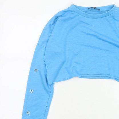 Rebellious Women’s Blue UK 8 Cropped Pullover Sweatshirt Eyelet Sleeves