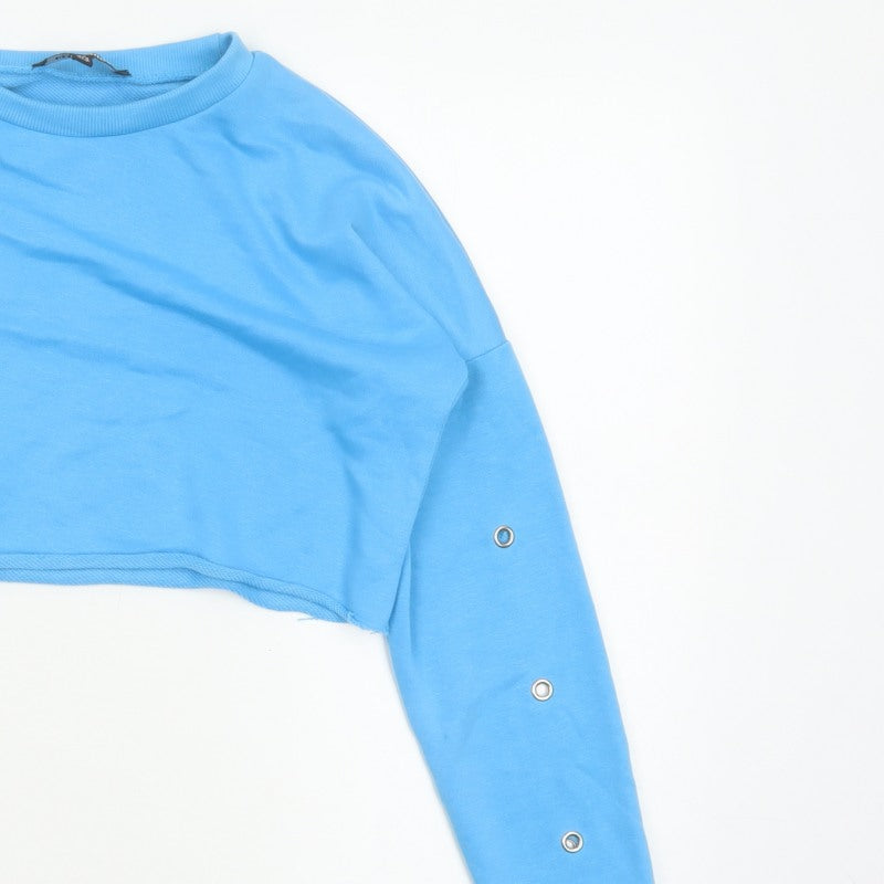Rebellious Women’s Blue UK 8 Cropped Pullover Sweatshirt Eyelet Sleeves