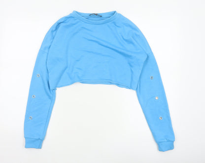 Rebellious Women’s Blue UK 8 Cropped Pullover Sweatshirt Eyelet Sleeves