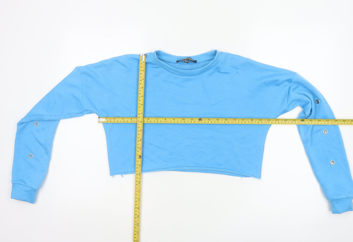 Rebellious Women’s Blue UK 8 Cropped Pullover Sweatshirt Eyelet Sleeves