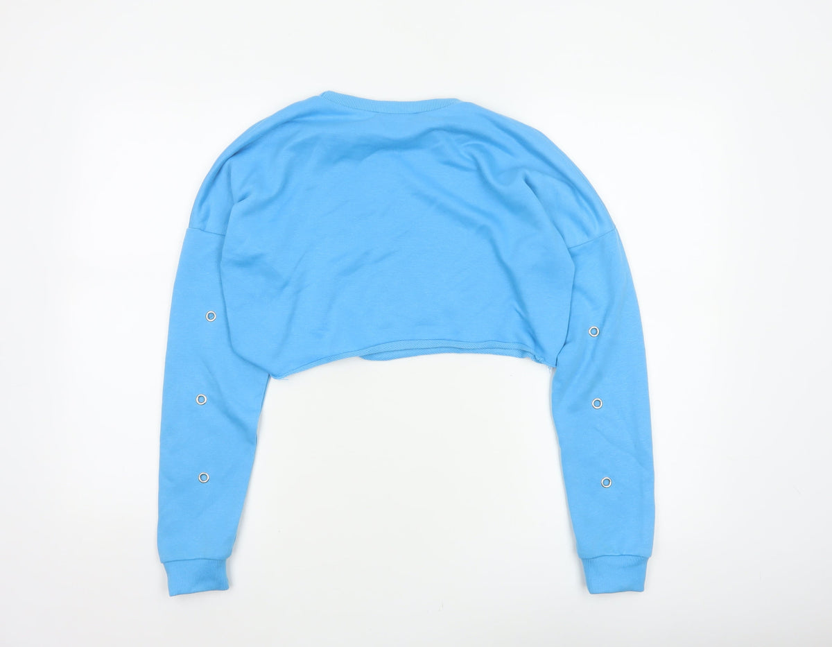 Rebellious Women’s Blue UK 8 Cropped Pullover Sweatshirt Eyelet Sleeves