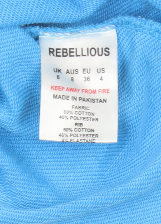 Rebellious Women’s Blue UK 8 Cropped Pullover Sweatshirt Eyelet Sleeves