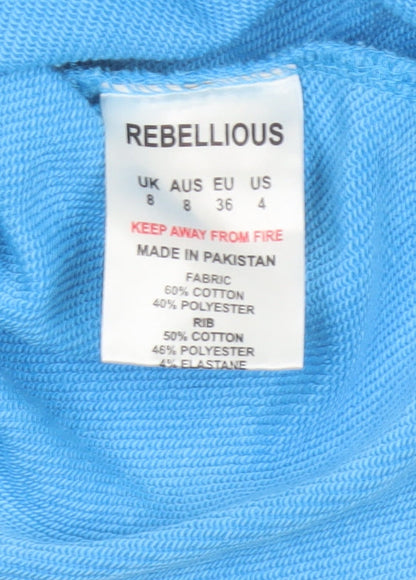 Rebellious Women’s Blue UK 8 Cropped Pullover Sweatshirt Eyelet Sleeves