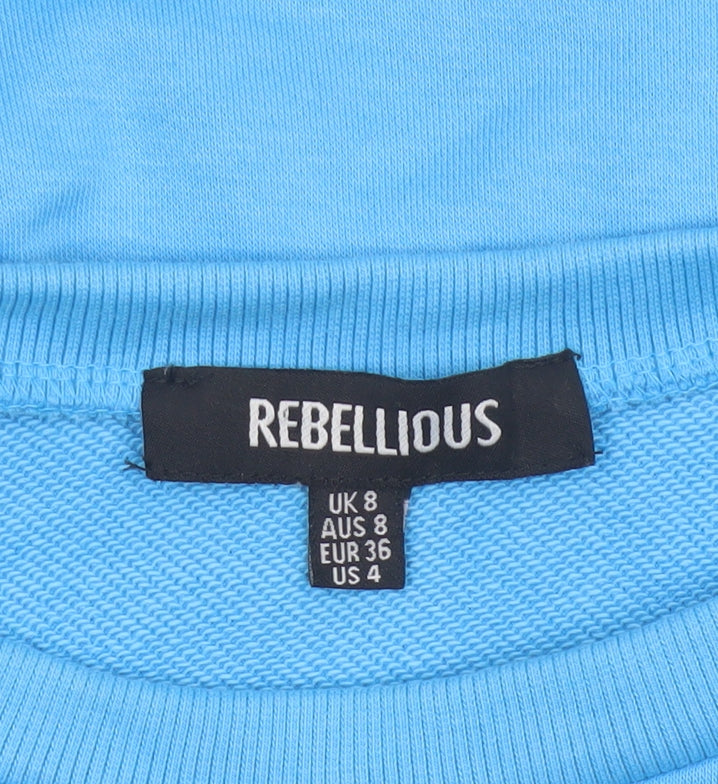 Rebellious Women’s Blue UK 8 Cropped Pullover Sweatshirt Eyelet Sleeves