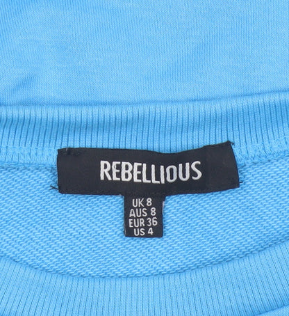 Rebellious Women’s Blue UK 8 Cropped Pullover Sweatshirt Eyelet Sleeves
