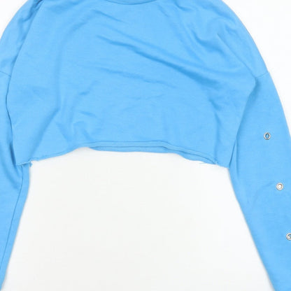 Rebellious Women’s Blue UK 8 Cropped Pullover Sweatshirt Eyelet Sleeves