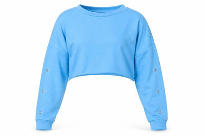 Rebellious Women’s Blue UK 8 Cropped Pullover Sweatshirt Eyelet Sleeves