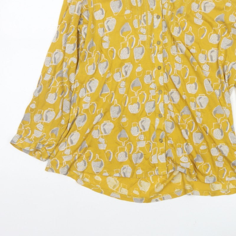 White Stuff Women Yellow Vase Print Tunic Blouse UK 10