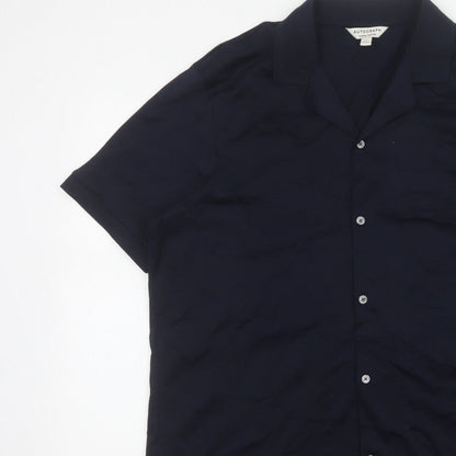 Autograph Men’s Blue L Supima Cotton Short Sleeve Button-Up Shirt