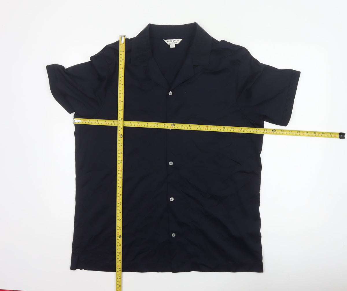 Autograph Men’s Blue L Supima Cotton Short Sleeve Button-Up Shirt