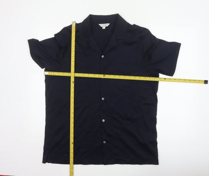 Autograph Men’s Blue L Supima Cotton Short Sleeve Button-Up Shirt