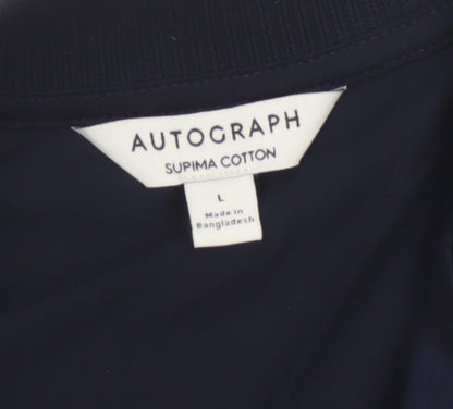 Autograph Men’s Blue L Supima Cotton Short Sleeve Button-Up Shirt