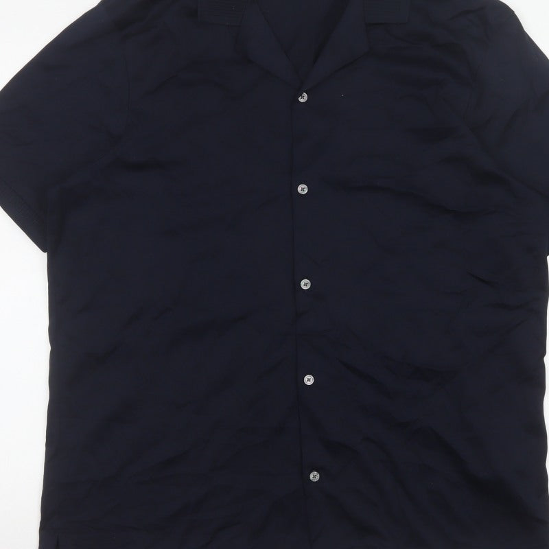 Autograph Men’s Blue L Supima Cotton Short Sleeve Button-Up Shirt