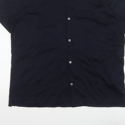 Autograph Men’s Blue L Supima Cotton Short Sleeve Button-Up Shirt