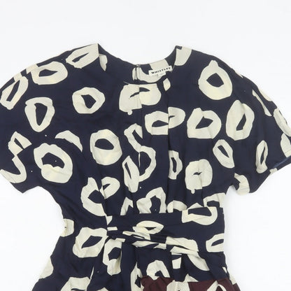 Whistles Women Blue Ivory Geometric Wrap Blouse UK 10