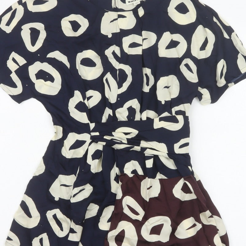 Whistles Women Blue Ivory Geometric Wrap Blouse UK 10