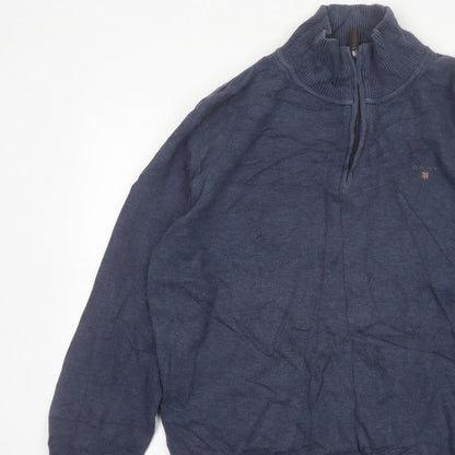 Gant Men’s Blue M Cotton Half Zip Mock Neck Knit Jumper