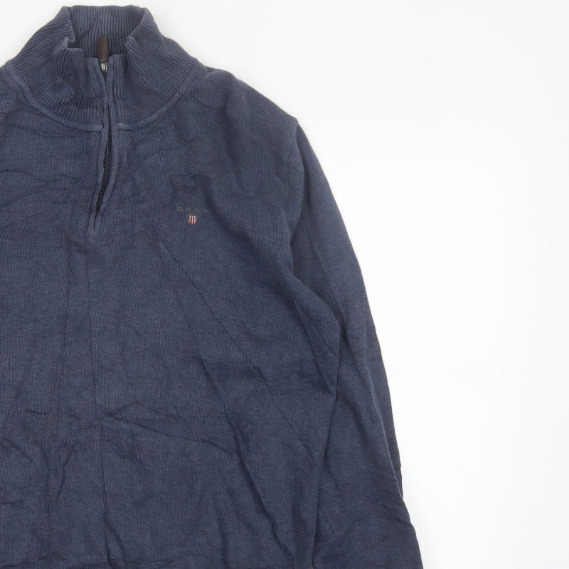 Gant Men’s Blue M Cotton Half Zip Mock Neck Knit Jumper