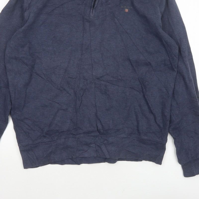 Gant Men’s Blue M Cotton Half Zip Mock Neck Knit Jumper