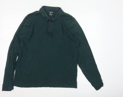 Back view of James Pringle Men Green Medium Long Sleeve Cotton Polo Shirt