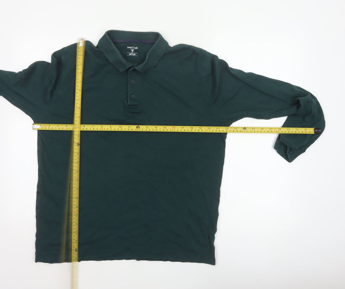 Close-up detail of James Pringle Men Green Medium Long Sleeve Cotton Polo Shirt