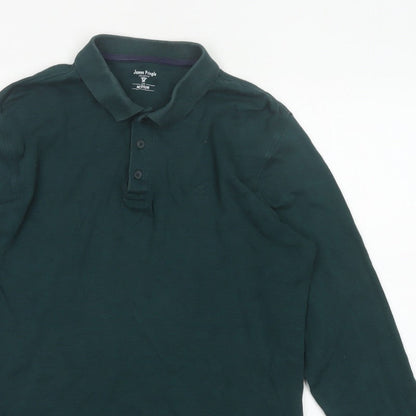 Additional view of James Pringle Men Green Medium Long Sleeve Cotton Polo Shirt