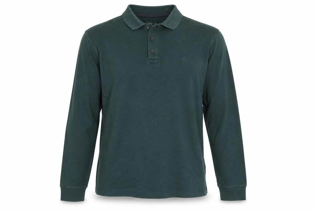 Front view of James Pringle Men Green Medium Long Sleeve Cotton Polo Shirt