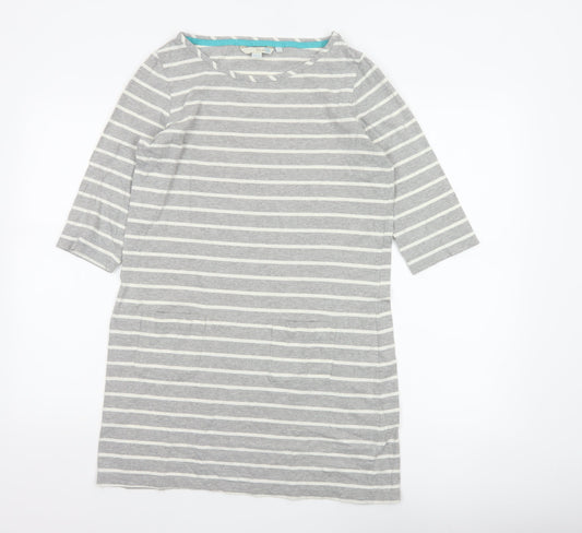 Boden Women Grey White Striped Cotton Tunic T-Shirt UK 12