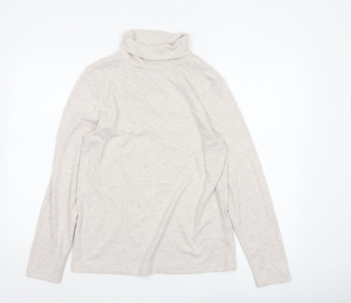 Cotton Traders Women Beige Marl UK 16 Roll Neck Long Sleeve Jersey Top