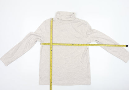 Cotton Traders Women Beige Marl UK 16 Roll Neck Long Sleeve Jersey Top