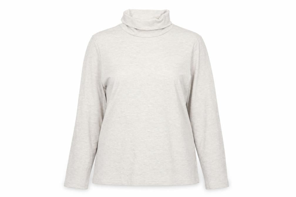 Cotton Traders Women Beige Marl UK 16 Roll Neck Long Sleeve Jersey Top