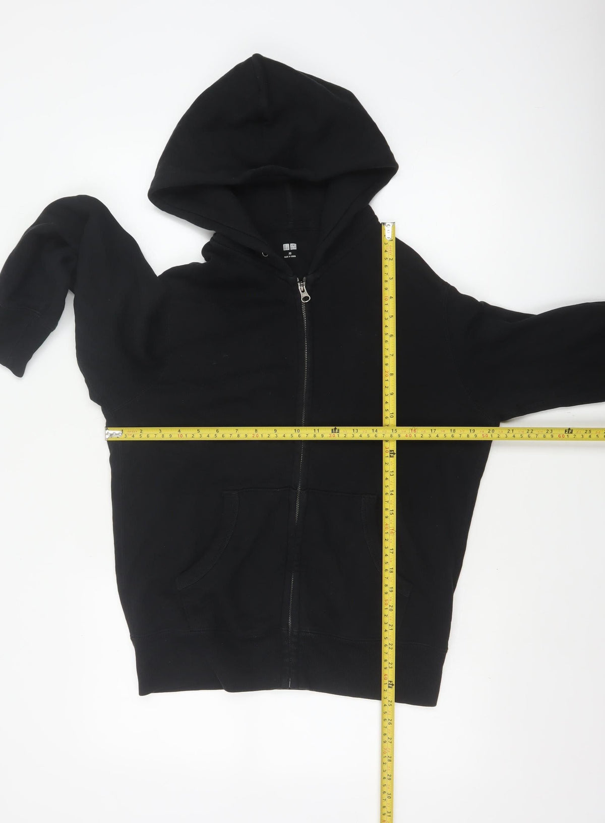 Uniqlo Men’s Black XS Full Zip Hooded Cotton Fleece Hoodie Pockets