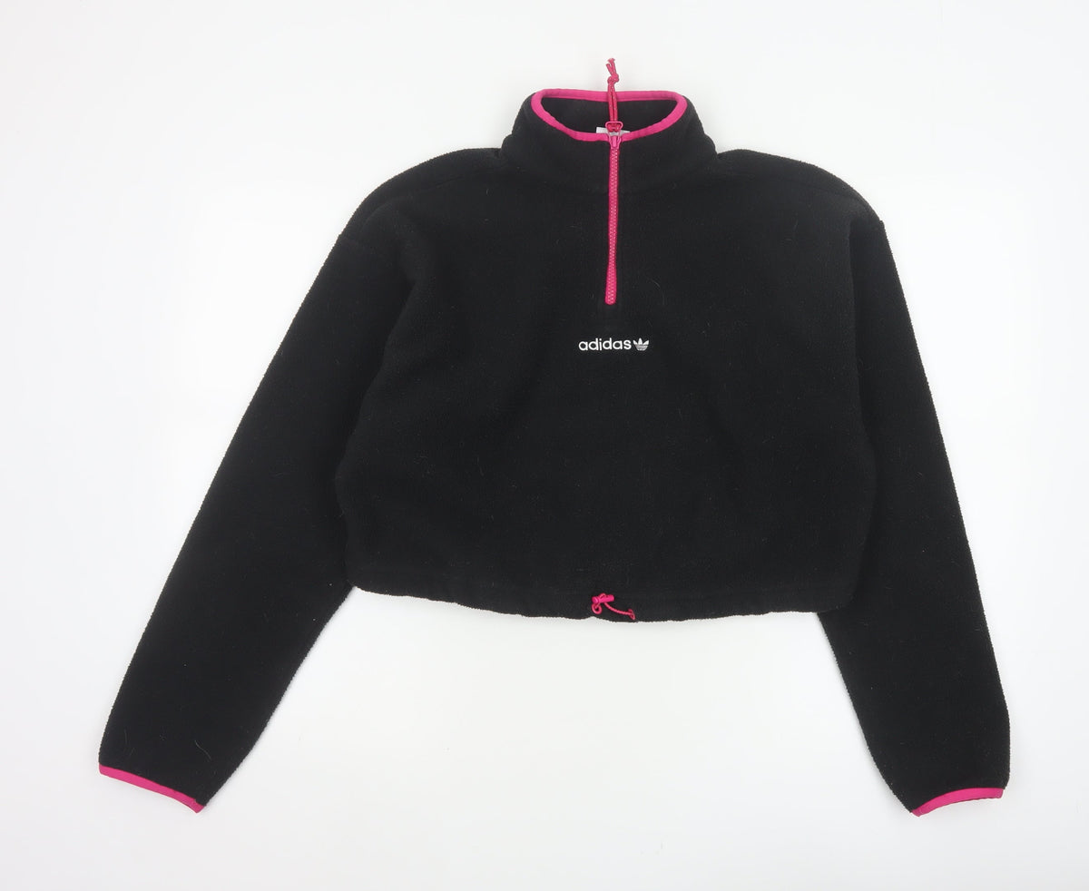Adidas Women's Black Pink Pullover 1/2 Zip Fleece Sweatshirt UK 14 M