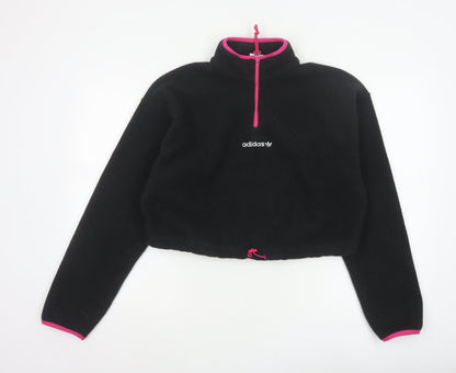 Adidas Women's Black Pink Pullover 1/2 Zip Fleece Sweatshirt UK 14 M