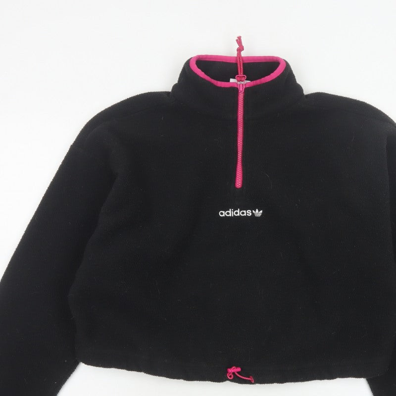 Adidas Women's Black Pink Pullover 1/2 Zip Fleece Sweatshirt UK 14 M