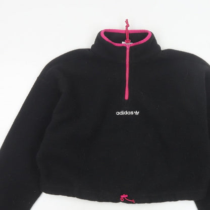 Adidas Women's Black Pink Pullover 1/2 Zip Fleece Sweatshirt UK 14 M