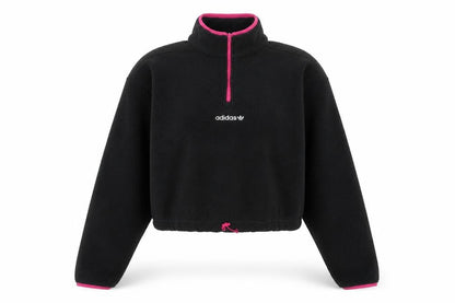 Adidas Women's Black Pink Pullover 1/2 Zip Fleece Sweatshirt UK 14 M