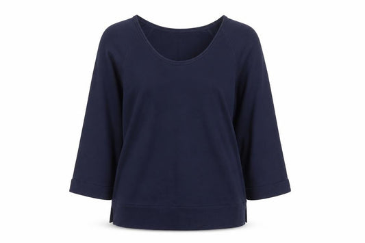 Per Una Women Navy L Cotton Raglan Scoop Neck Pocket Sweatshirt Top