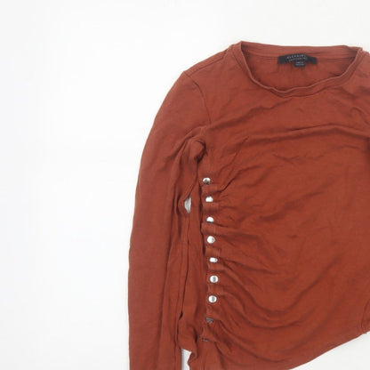 AllSaints Women Brown UK 6 Wrap Long Sleeve Jersey Top Snap Button