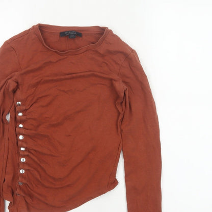 AllSaints Women Brown UK 6 Wrap Long Sleeve Jersey Top Snap Button