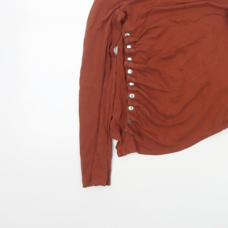 AllSaints Women Brown UK 6 Wrap Long Sleeve Jersey Top Snap Button