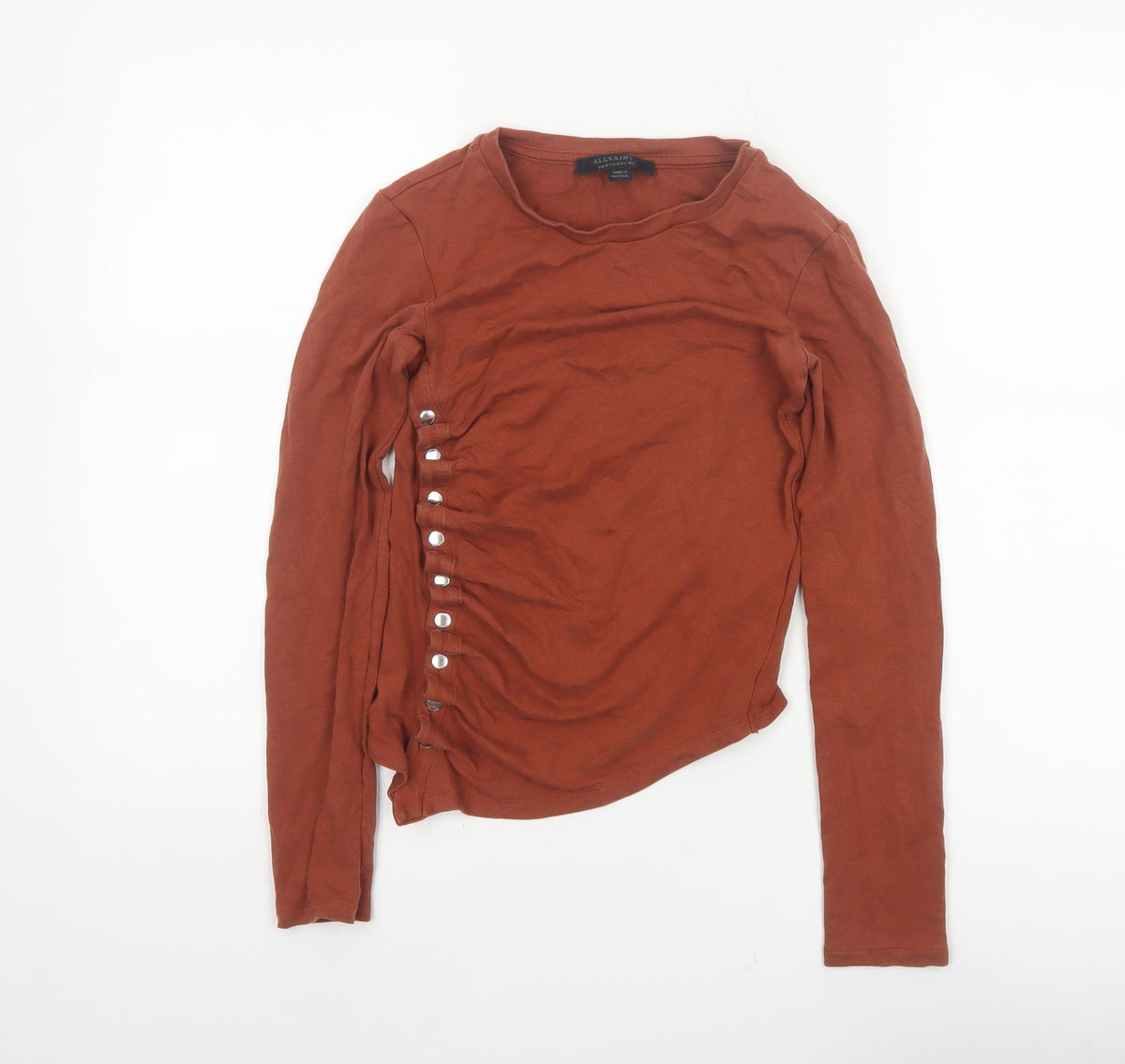 AllSaints Women Brown UK 6 Wrap Long Sleeve Jersey Top Snap Button