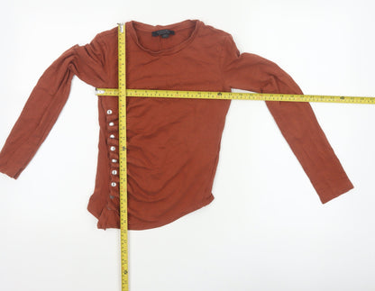 AllSaints Women Brown UK 6 Wrap Long Sleeve Jersey Top Snap Button