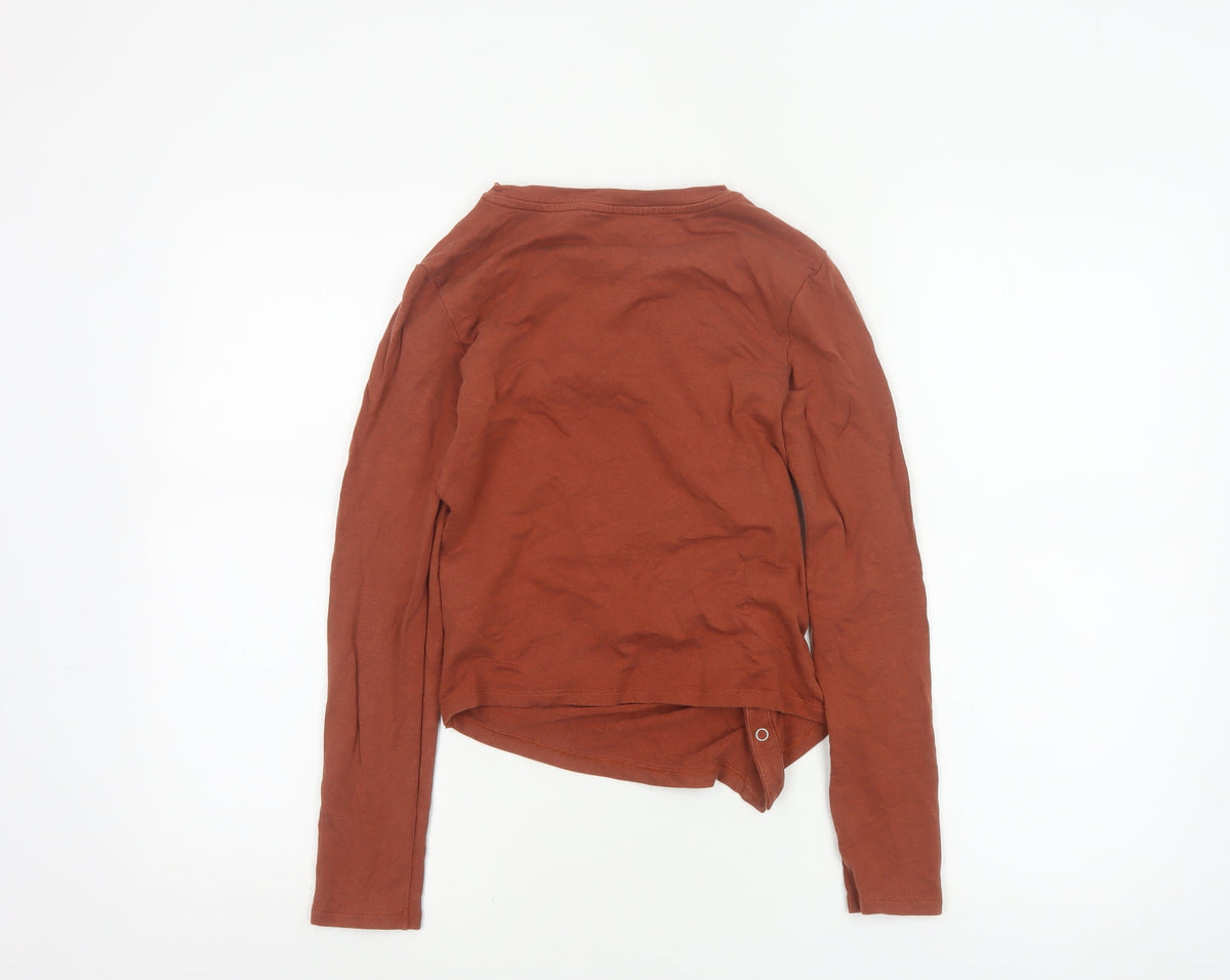 AllSaints Women Brown UK 6 Wrap Long Sleeve Jersey Top Snap Button
