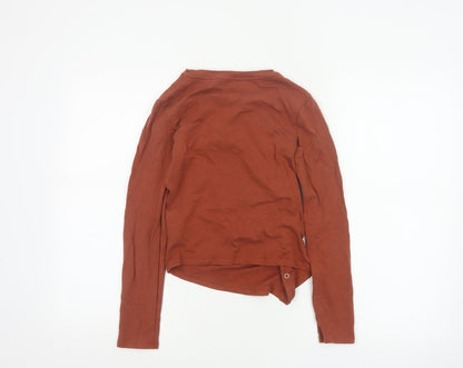 AllSaints Women Brown UK 6 Wrap Long Sleeve Jersey Top Snap Button